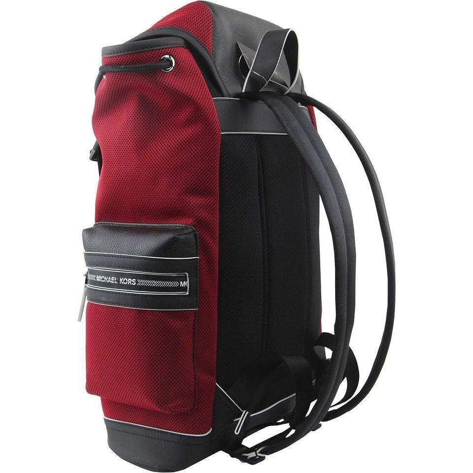 Michael Kors Men`s Cooper Leather and Mesh Pocket Backpack In Race Red/black