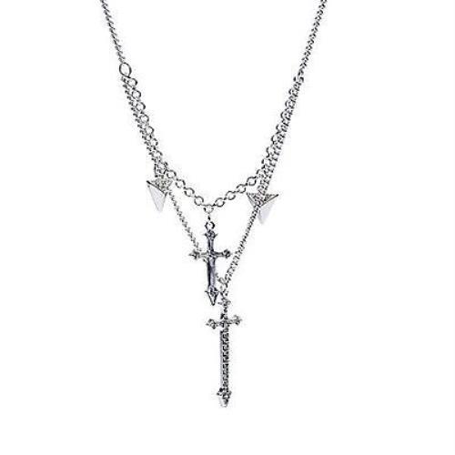 Steve Madden Women`s Necklace Silver Tone Crystal Cross Spike