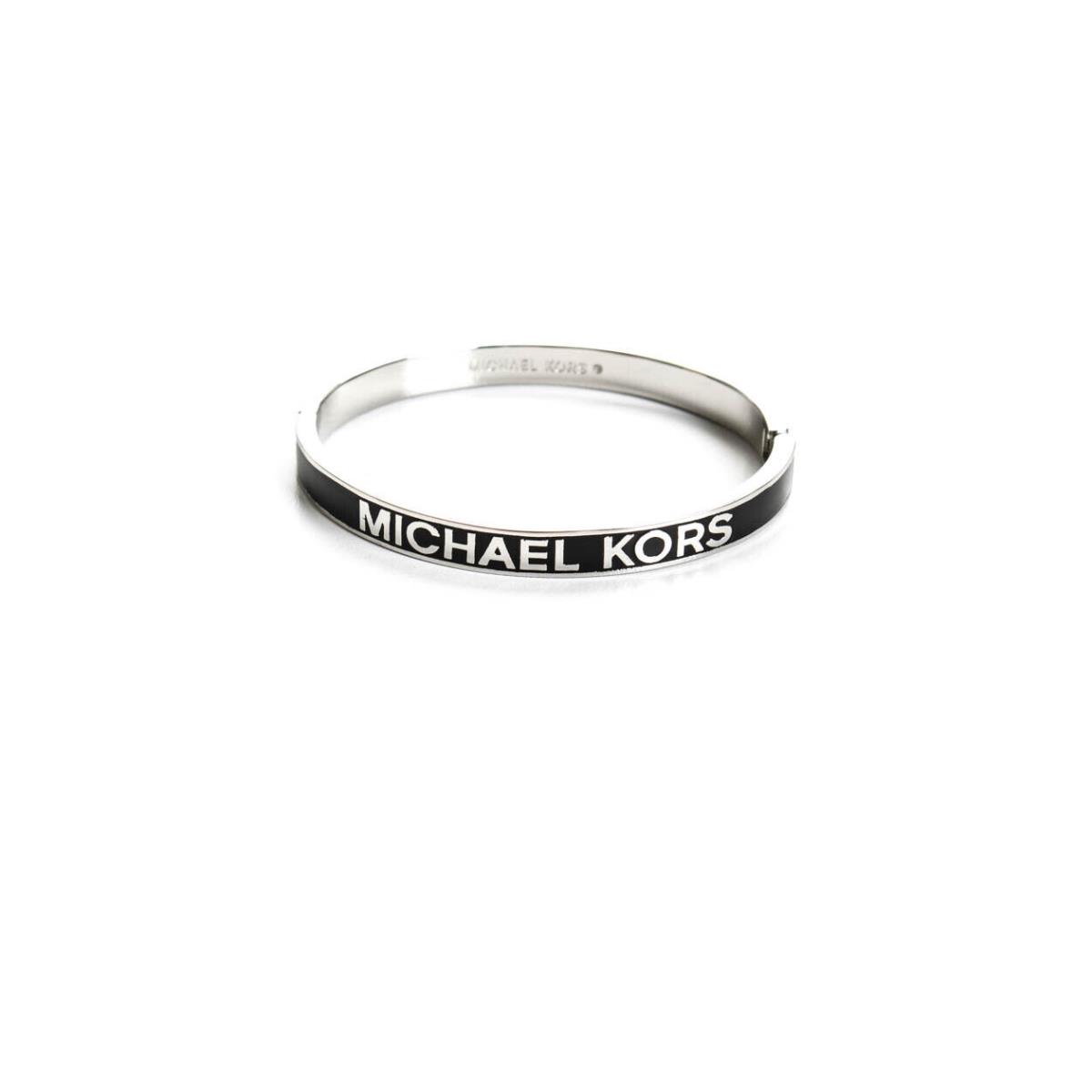 Michael Kors Womens Black Silver Logo Tape Bangle Bracelet