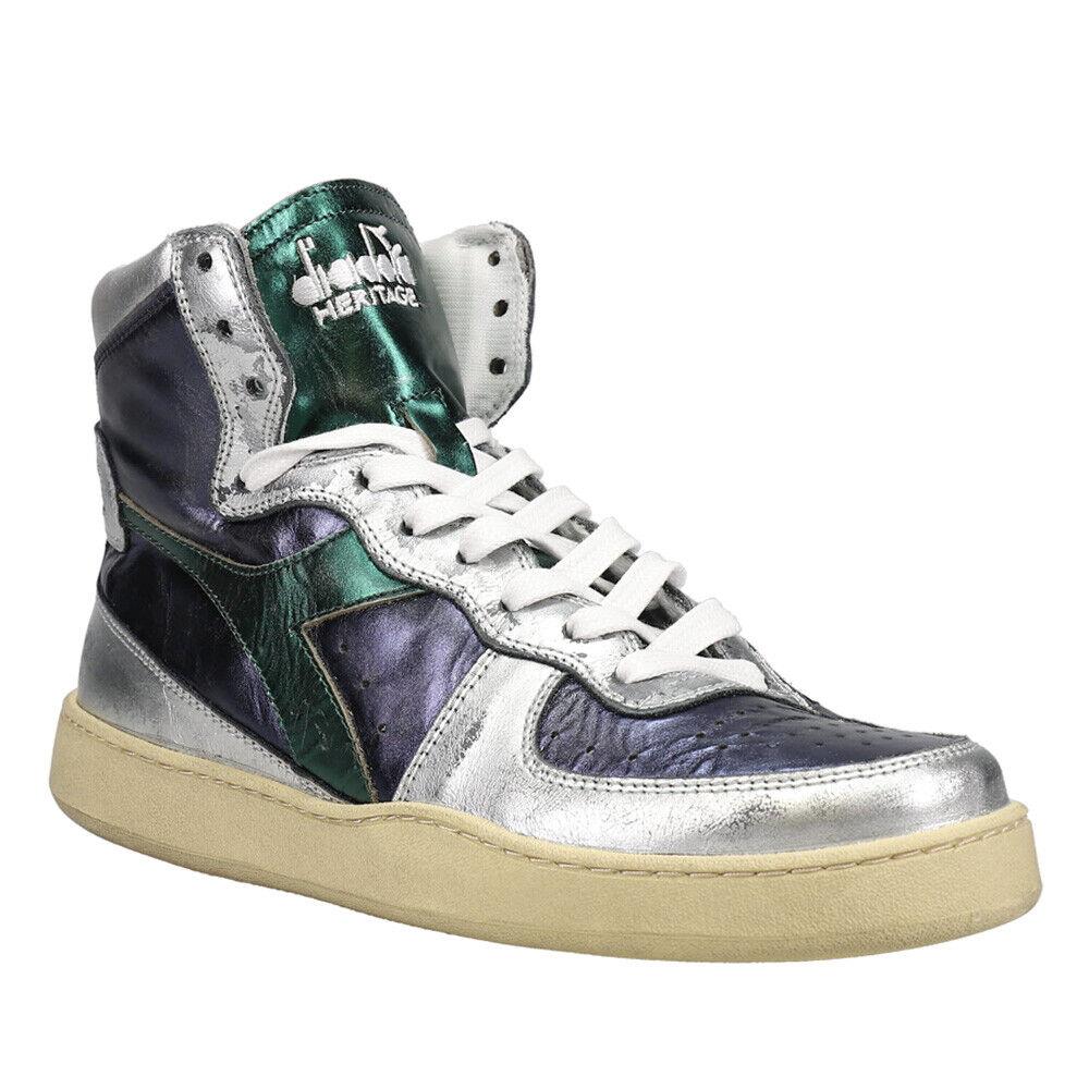 Diadora Mi Basket Metallic Mix High Top Mi Basket Metallic Mix High Top Womens Blue Silver Sneakers Casua