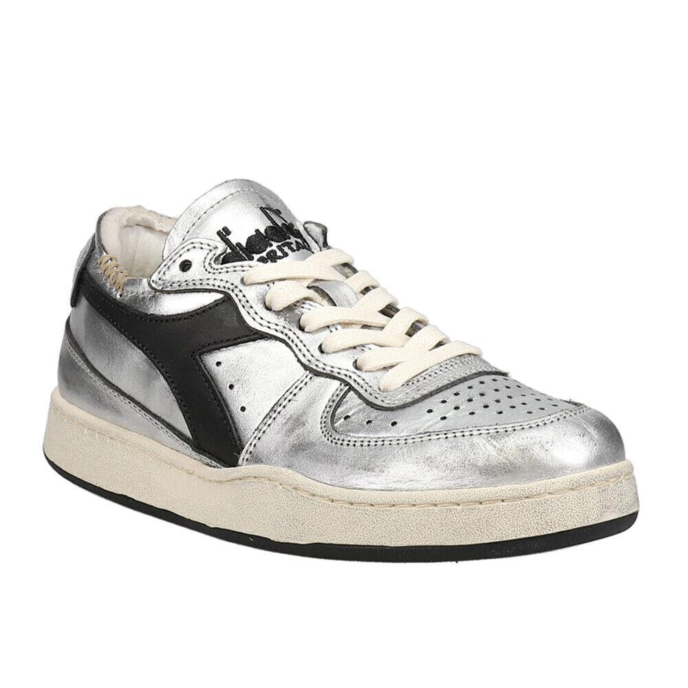 Diadora Mi Basket Row Cut Silver Lace Up Mi Basket Row Cut Silver Lace Up Womens Silver Sneakers Casual Sho