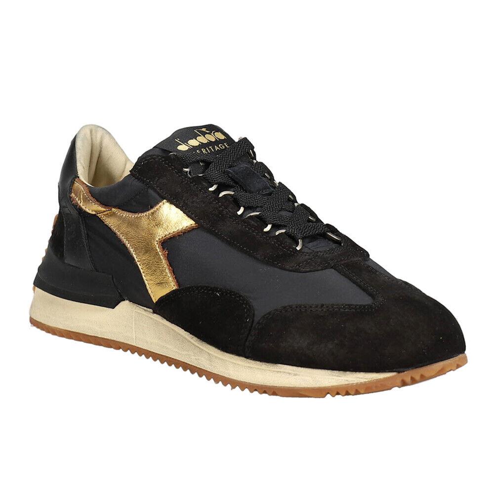 Diadora Equipe Mad Italia Luna Lace Up Womens Black Gold Sneakers Casual Shoes