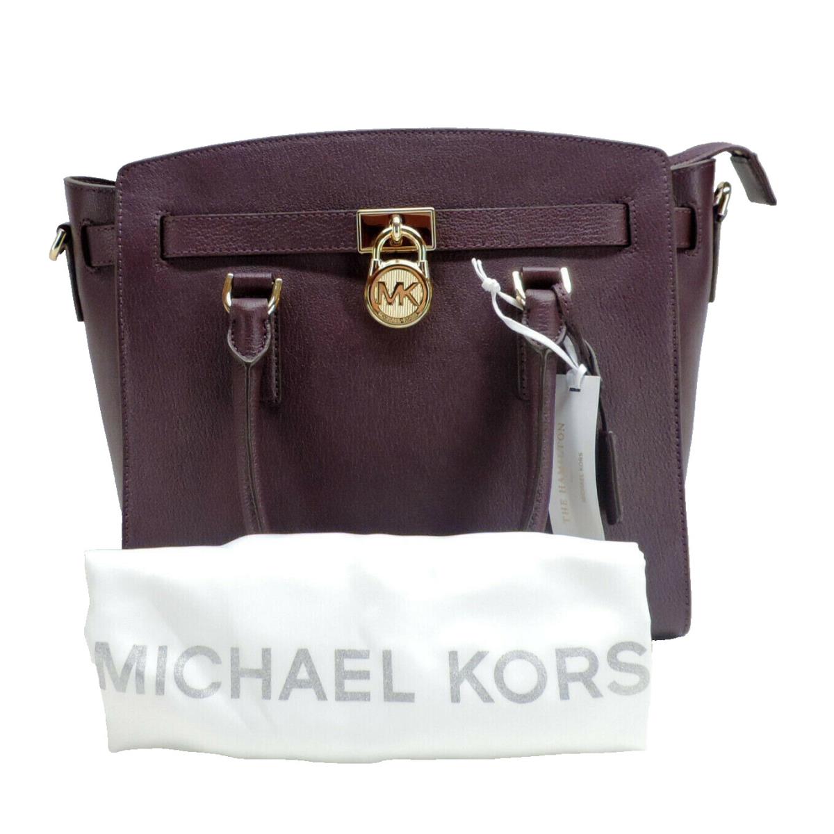 Michael Kors The Hamilton Leather Satchel Handbag + Strap Damson Purple