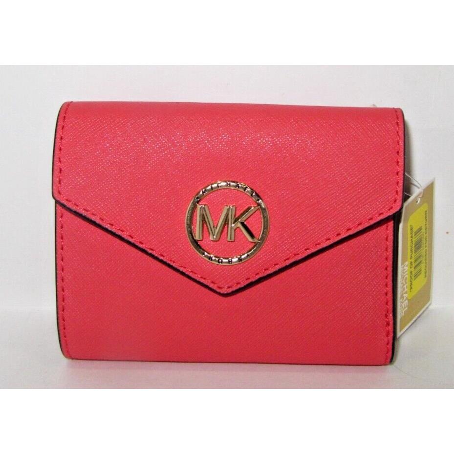 Michael Kors Greenwich Medium Envelope Trifold Wallet Dahlia Leather