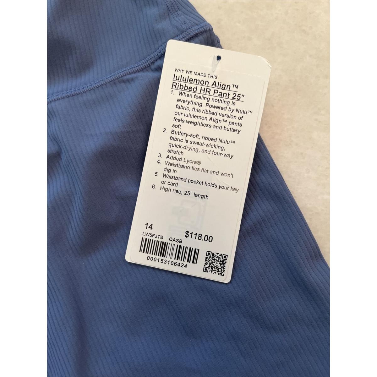 Lululemon Align Ribbed HR Pant 25 Size 14 Blue LW5FJTS Tags