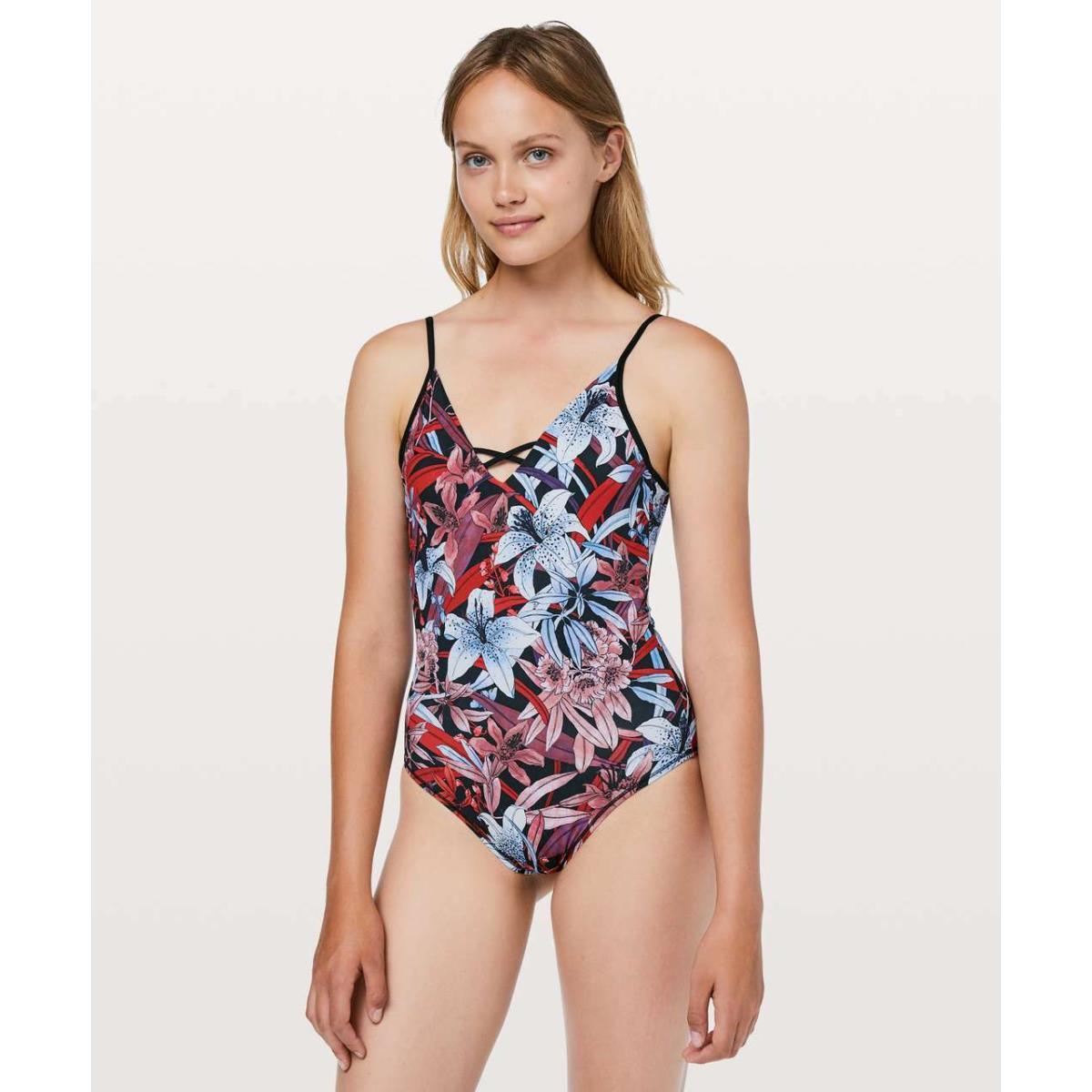 Lululemon 2 Shoreline One Piece Floral Esca Workout Athletic Swim Swimsuit