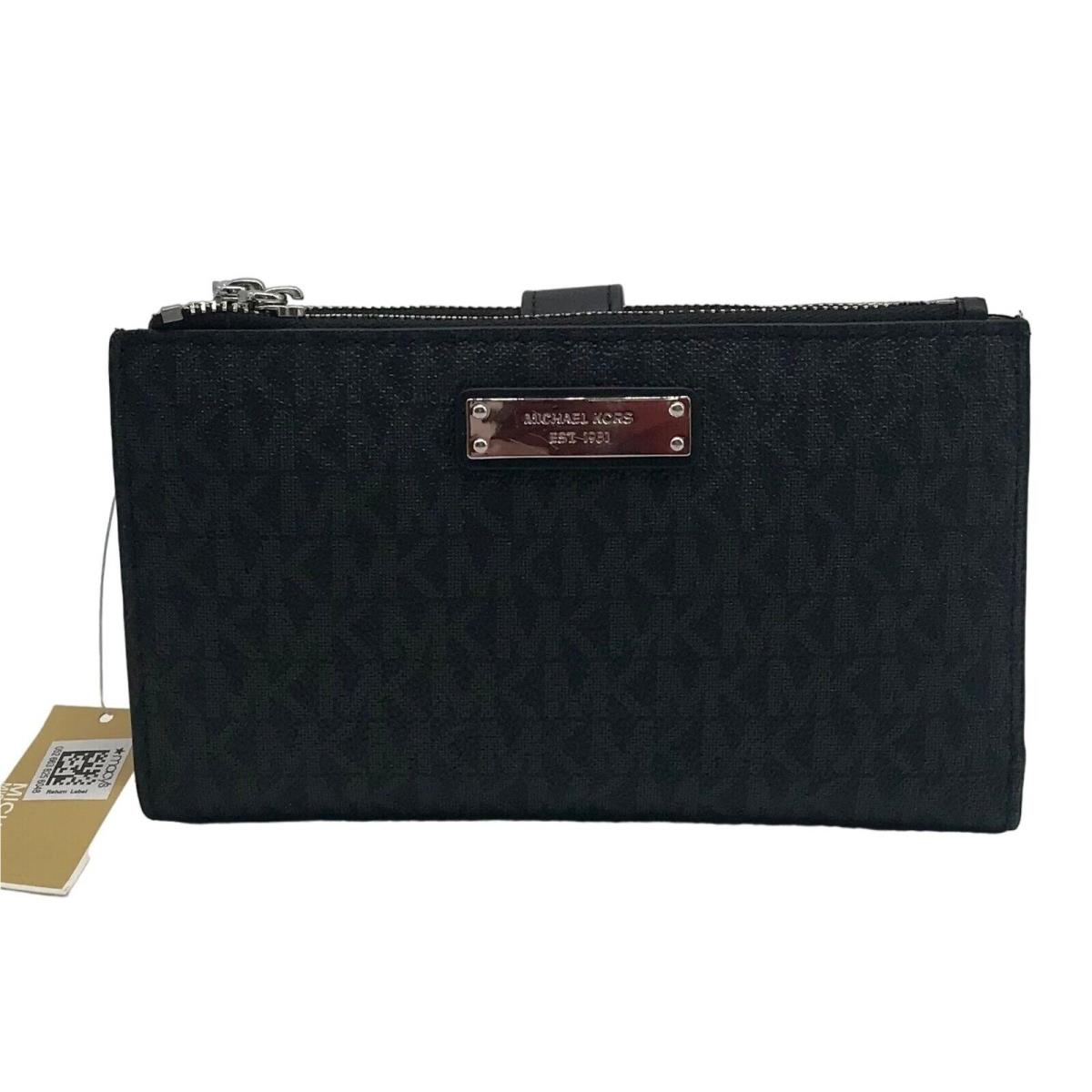 Michael Kors Black Signature Canvas and Leather Double Zipper Wallet Wristlet