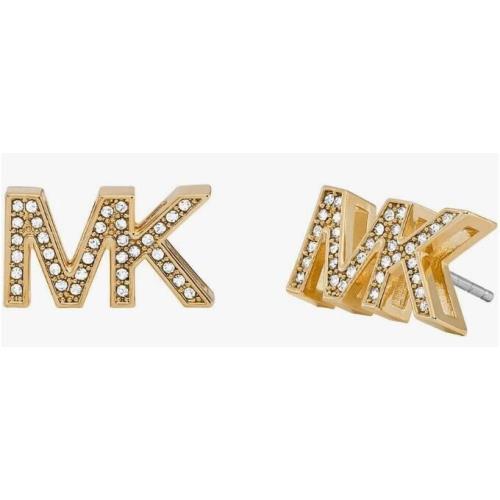 Michael Kors Brass and Pav Crystal MK Logo Stud Earrings Gold MKJ8025710