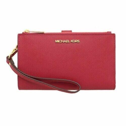 Michael Kors Jet Set Travel Leather Double Zip Wristlet Wallet - Red Flame