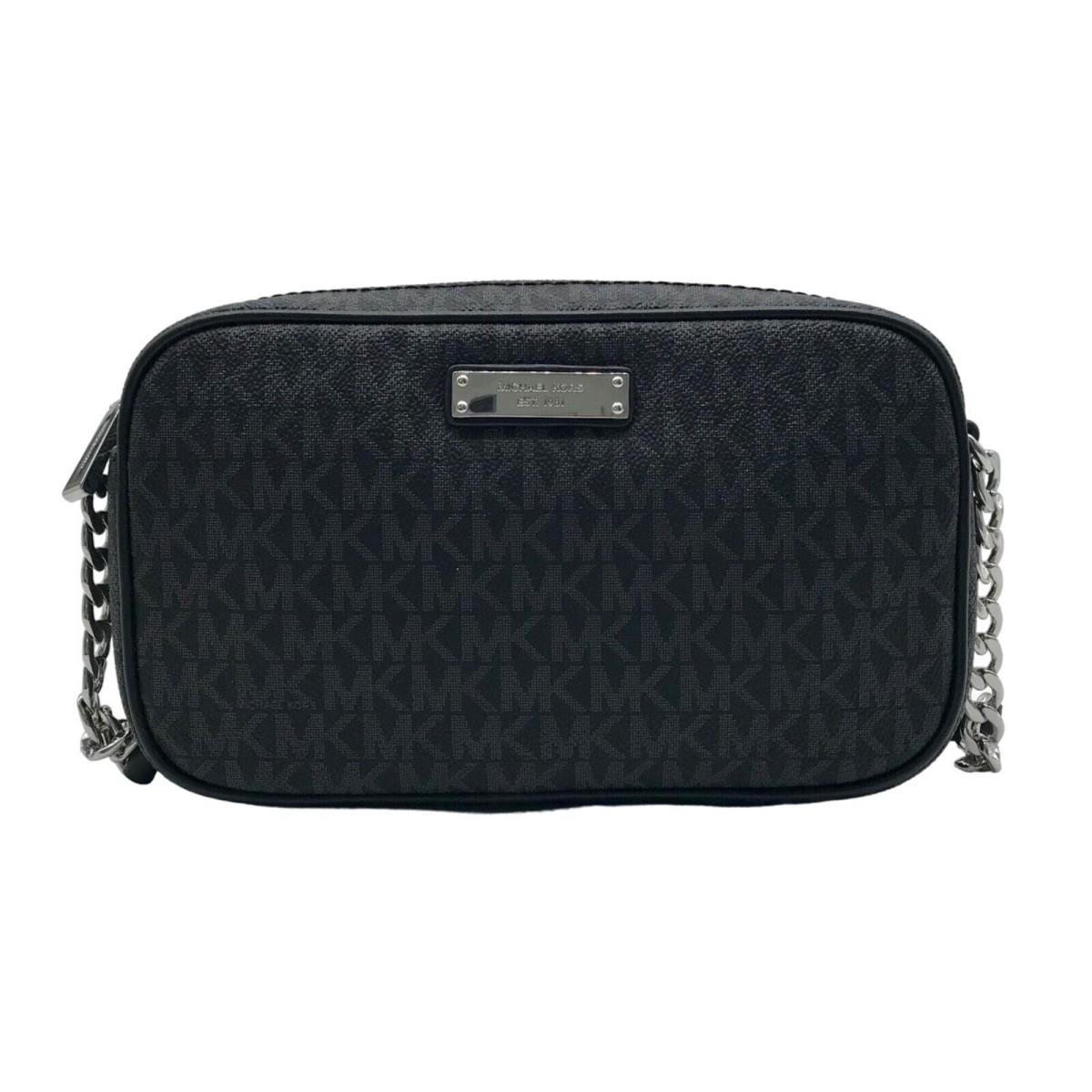 Michael Kors Jet Set East West Black Signature Coated Canvas Crossbody