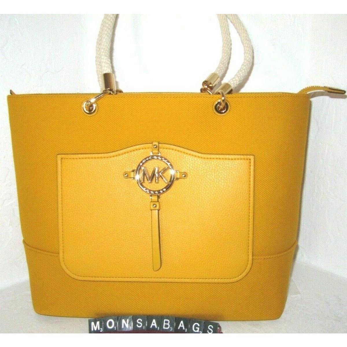 Michael Kors Large Tote Bag Sun Yellow Canvas Amy Rope Bag