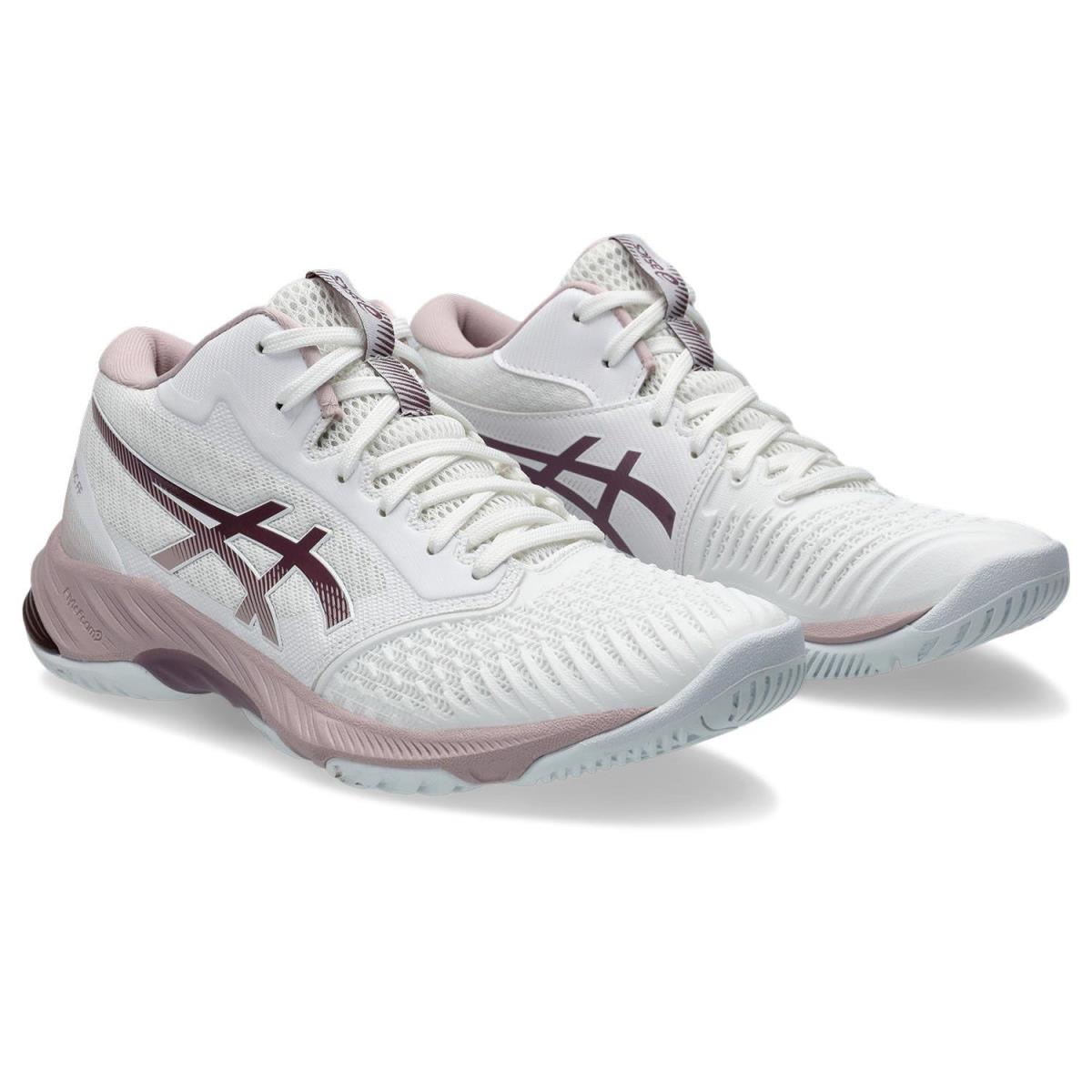 Woman`s Shoes Asics Netburner Ballistic FF MT 3 Volleyball Shoe - White/Watershed Rose