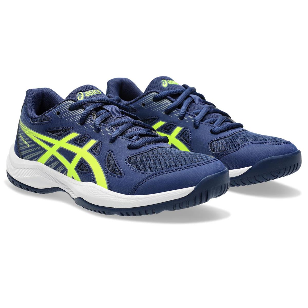 Boy`s Sneakers Athletic Shoes Asics Kids Upcourt 6 GS Little Kid/big Kid - Blue Expanse/Safety Yellow