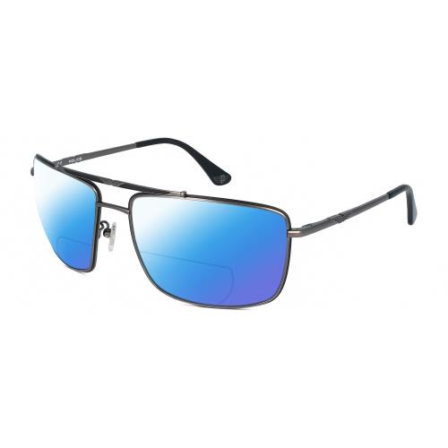 Police SPL965 Unisex Pilot Polarized Bifocal Sunglasses in Gunmetal Black 63mm Blue Mirror