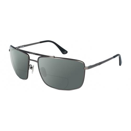 Police SPL965 Unisex Pilot Polarized Bifocal Sunglasses in Gunmetal Black 63mm Grey