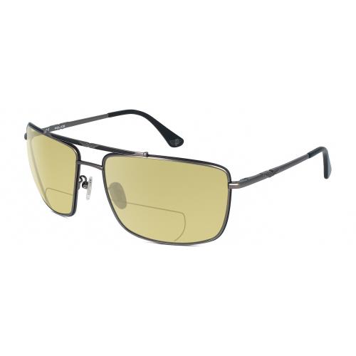 Police SPL965 Unisex Pilot Polarized Bifocal Sunglasses in Gunmetal Black 63mm Yellow