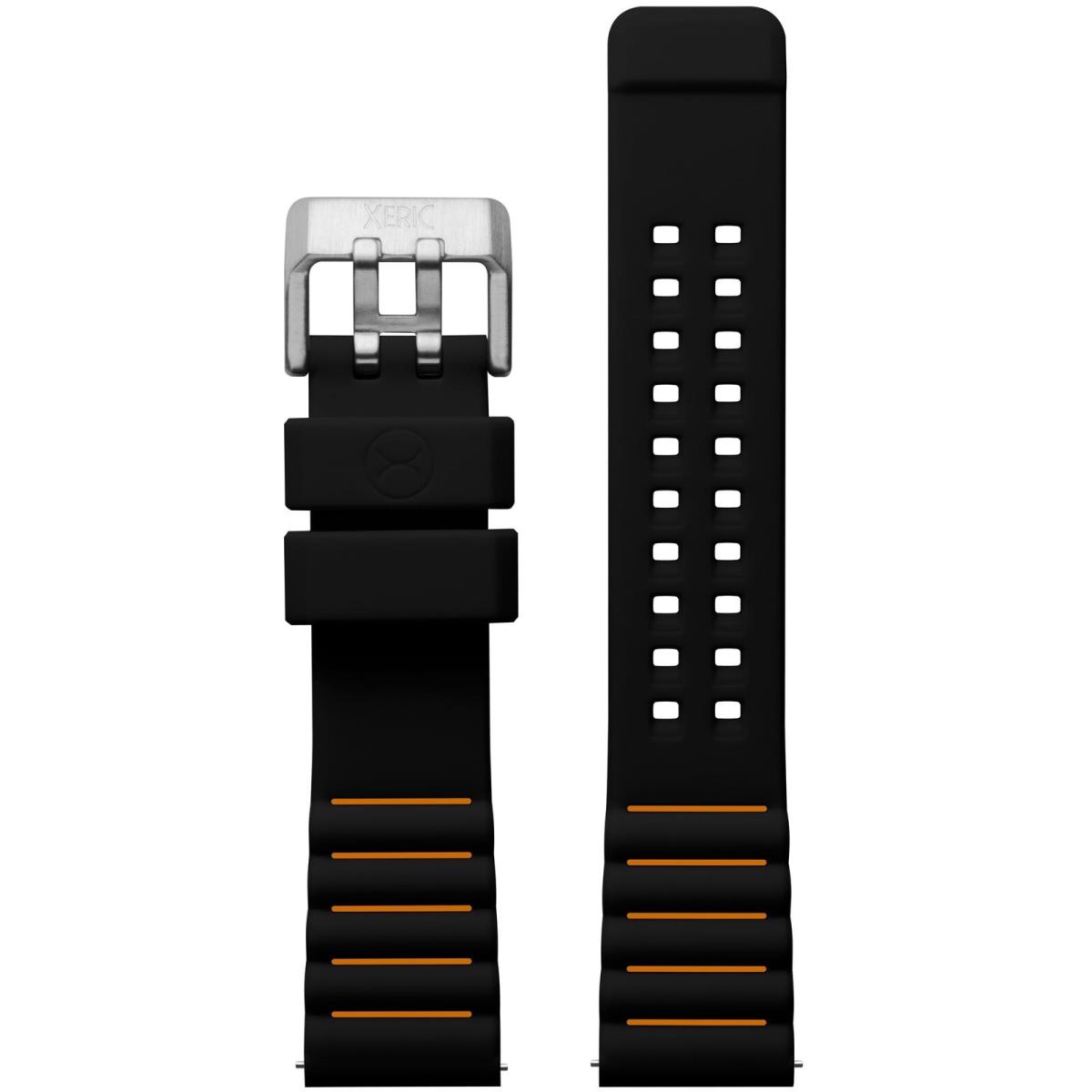 Xeric 22mm Black Orange Silicone Strap Silver Buckle For Watch
