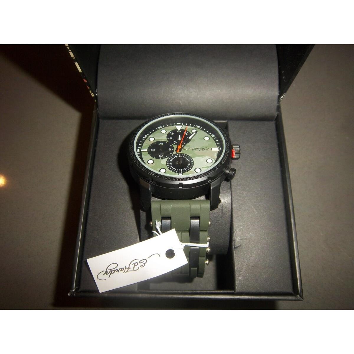 Mens ED Hardy Green Camo Face/green Silicone Band Watch
