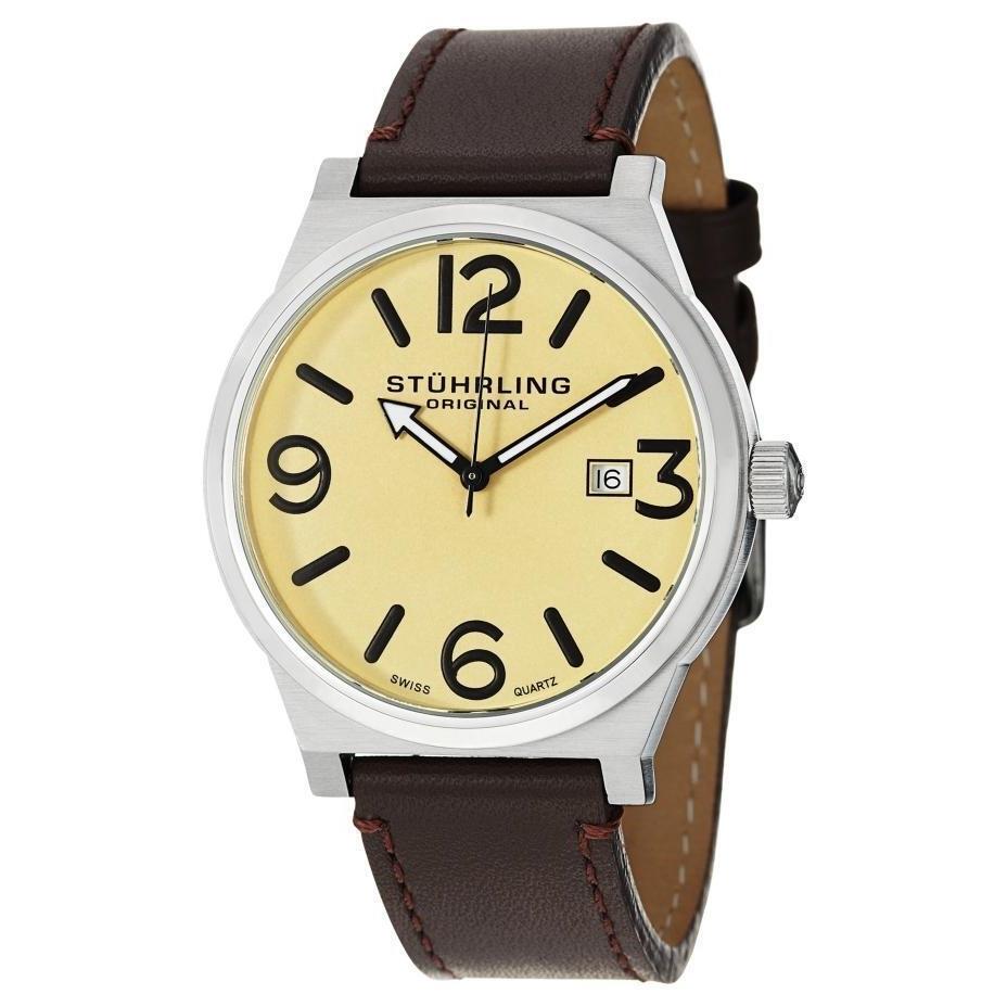 Stuhrling 454 3315K15 Osprey Quartz Easy Read Dial Brown Strap Mens Watch