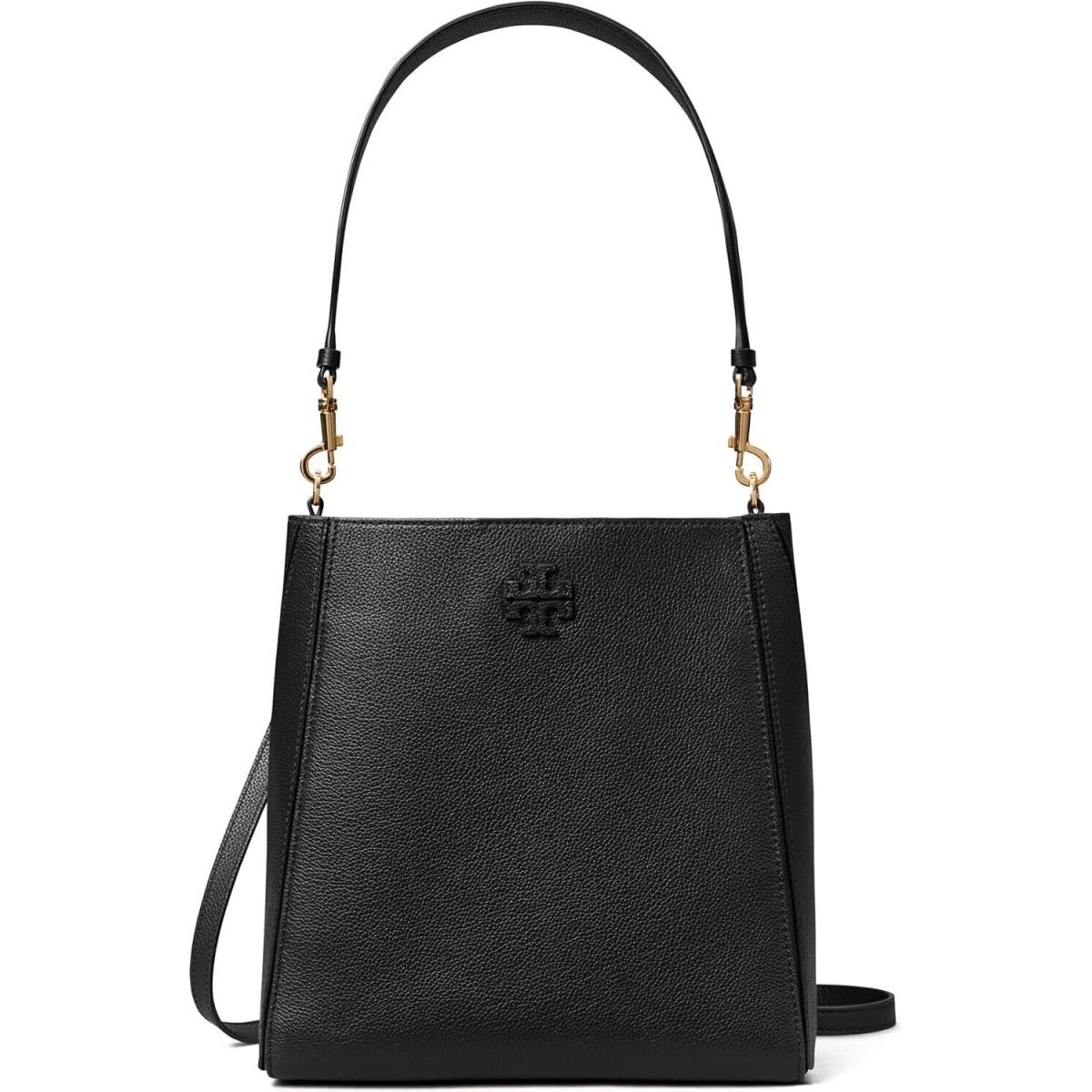 Tory Burch Hb Mcgraw Women Bucket Bag Leather Detachable Strap Handle Black OS