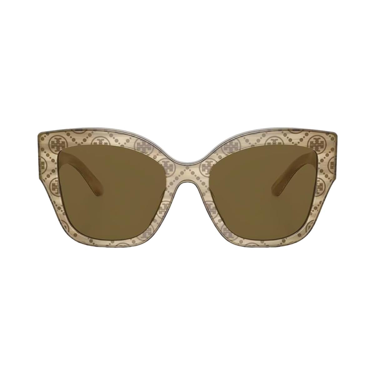 Tory Burch TY7184U Butterfly Sunglasses - Ivory Horn Frame Solid Olive Lens