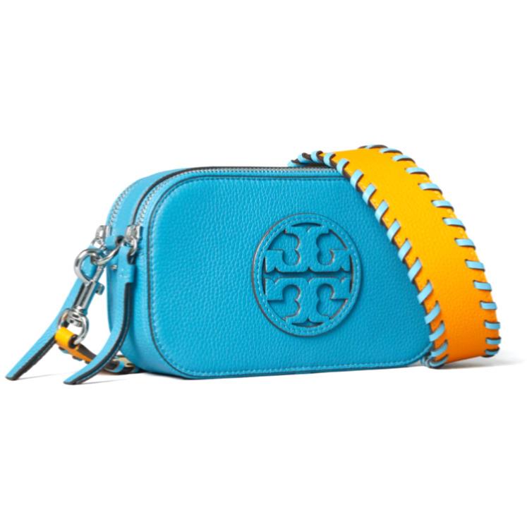 Tory Burch Mini Miller Pop Edge Leather Crossbody In Cerulean