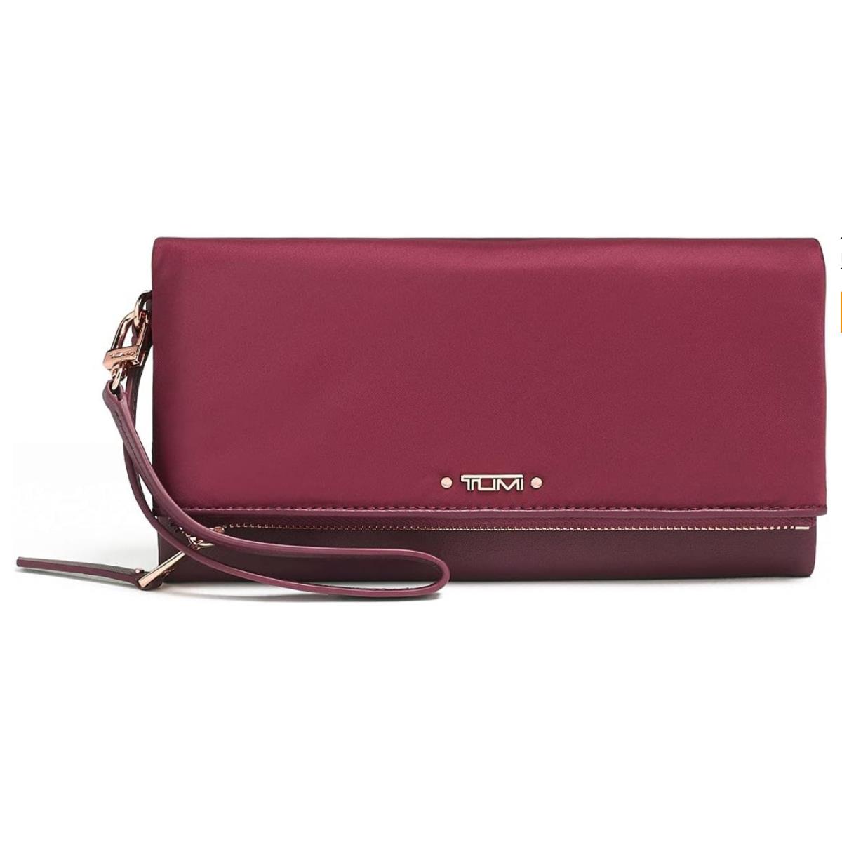 Tumi Voyageur Slg Travel Wallet / Wristlet Berry Red Gold Hardw in Gift Box