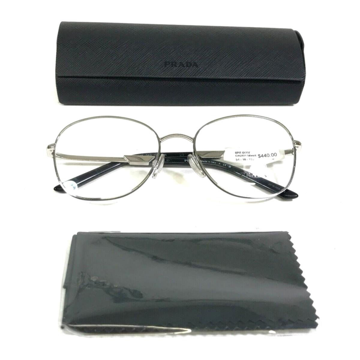 Prada Eyeglasses Frames VPR64Y GAQ-1O1 Black Silver Round Full Rim 54-18-135