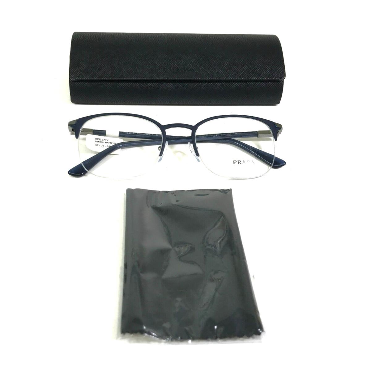 Prada Eyeglasses Frames VPR57Y 02N-1O1 Matte Blue Silver Panto 52-20-145