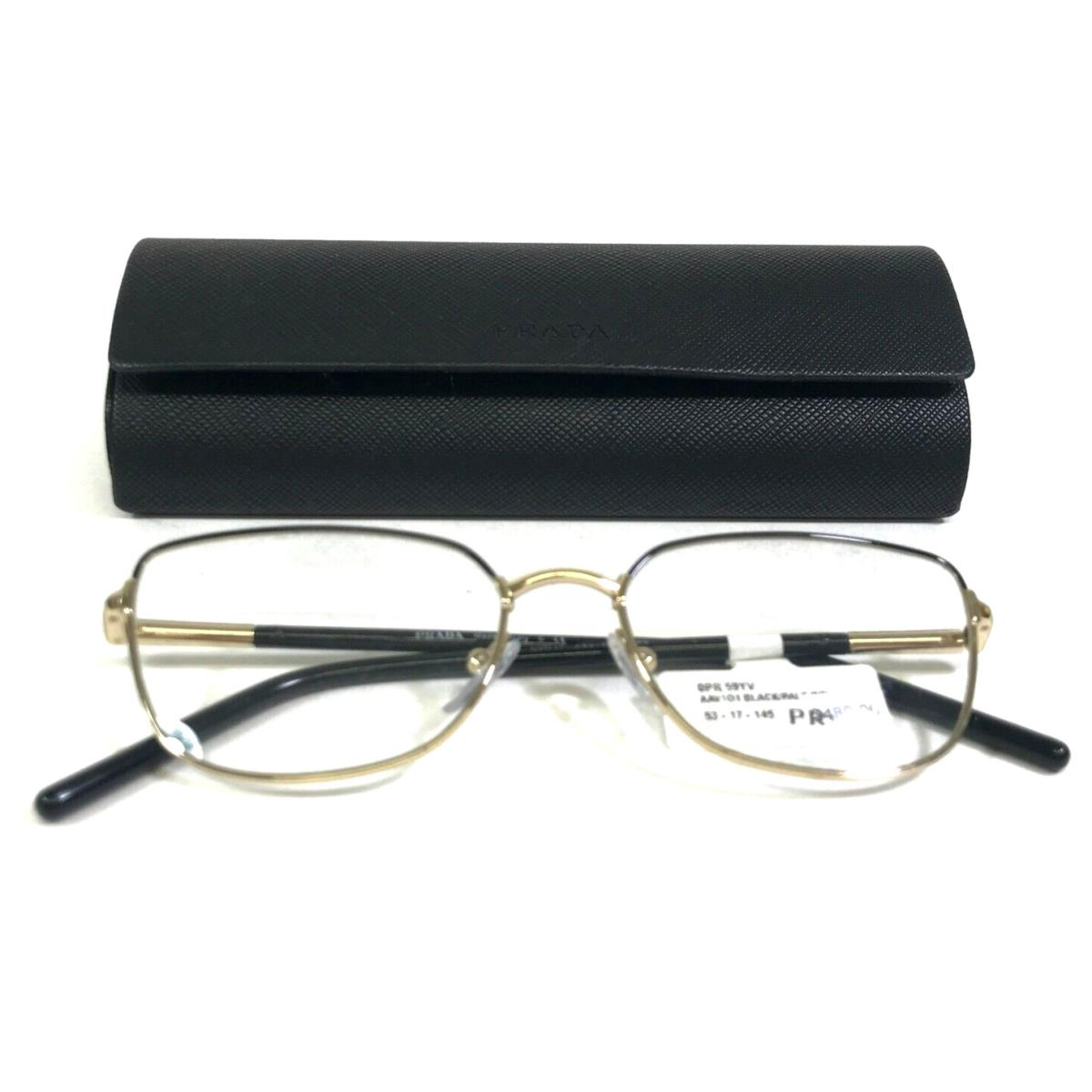 Prada Eyeglasses Frames VPR59Y AAV-1O1 Black Gold Butterfly Wire Rim 53-17-145