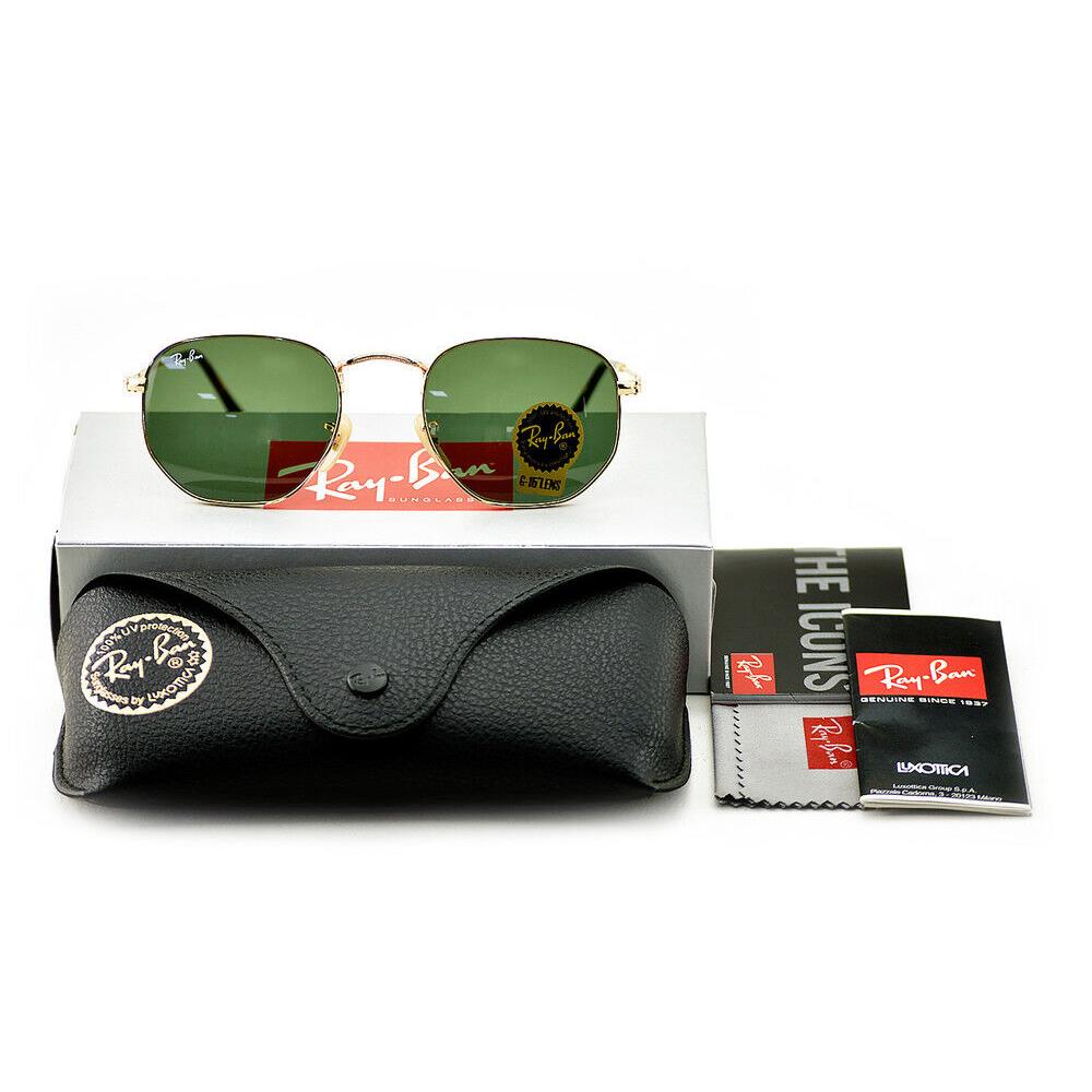 Ray-ban Sunglasses RB3548N Hexagonal Flat Gold Frame Green Classic Lens 51mm - Frame: Polished Gold, Lens: Green