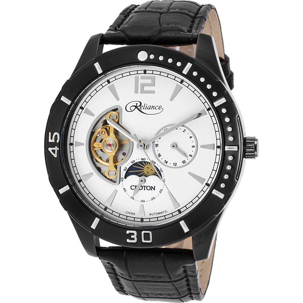 Croton Mens Reliance Automatic Multifunction Leather Watch Black/white