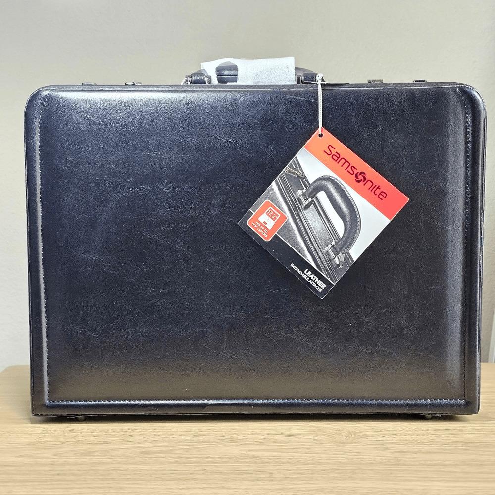 Samsonite Leather Expandable Briefcase Attache Black Bonded 18 Laptop