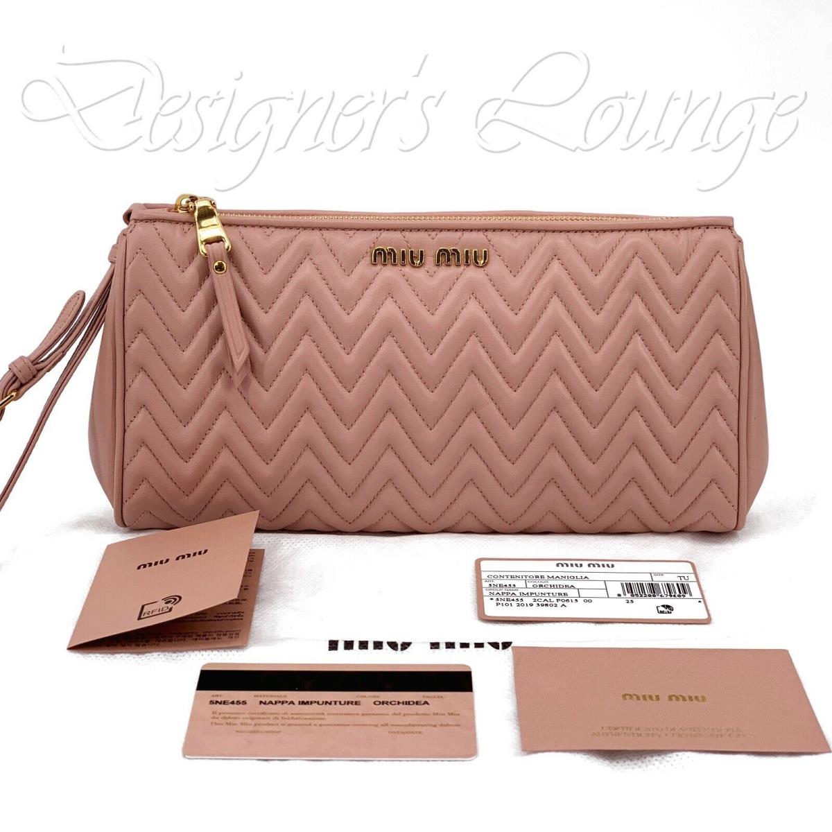 Miu Miu Matelasse Orchidea Leather Zip Pouch Clutch Wristlet 5NE455 Authen