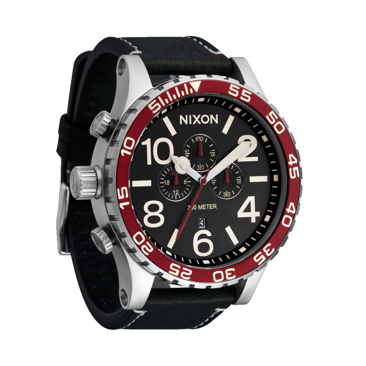 Nixon The 51-30 Chrono Leather Watch 5199-Silver-Black-Cranberry
