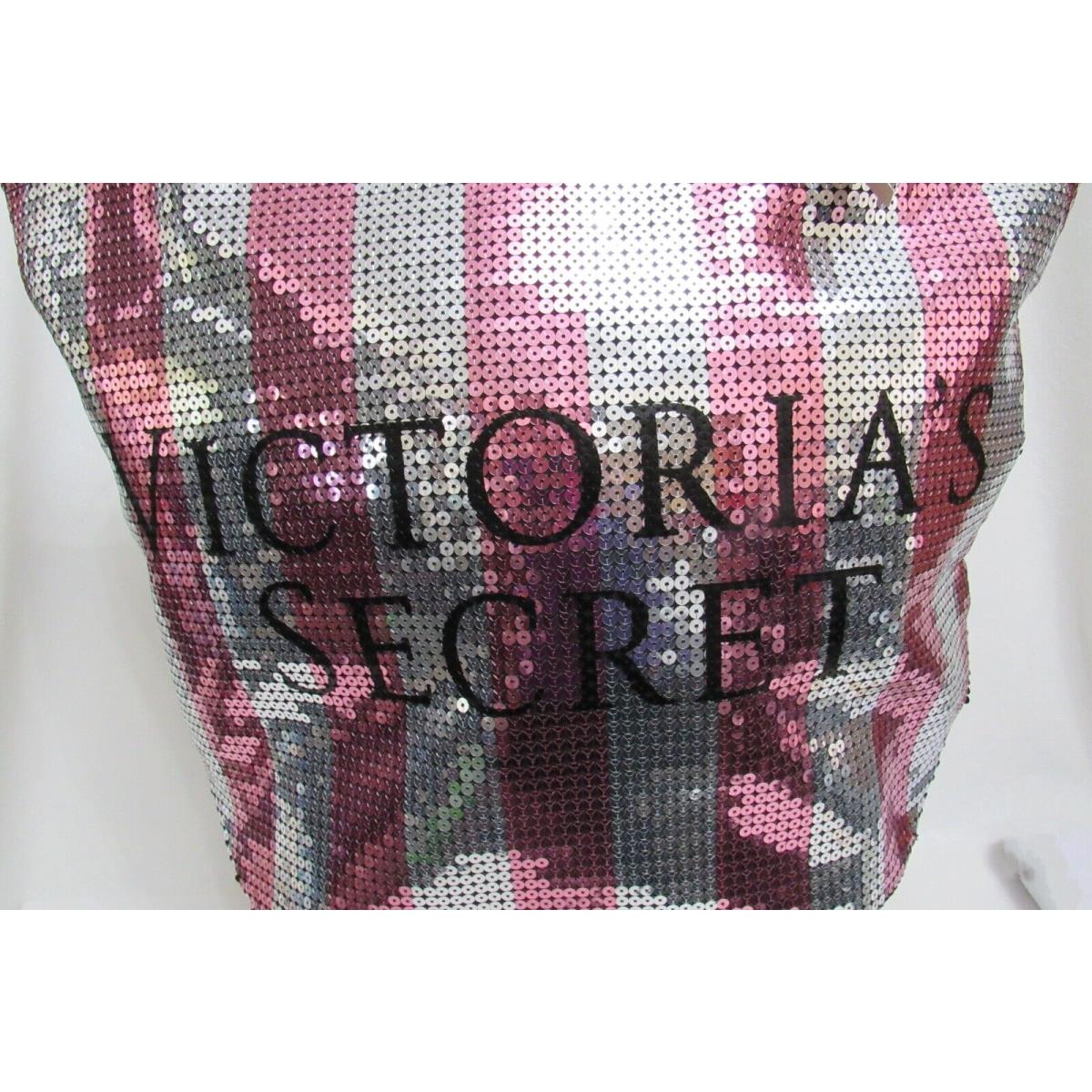 Victoria`s Secret Tote Bag Sequin Strip Canvas Pink Silver