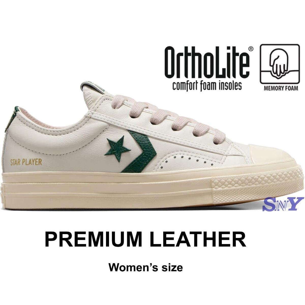 Converse Women`s Star Player 76 Leather Retro Style Shoes Ortholite Insole - Vintage White/Natural Ivory