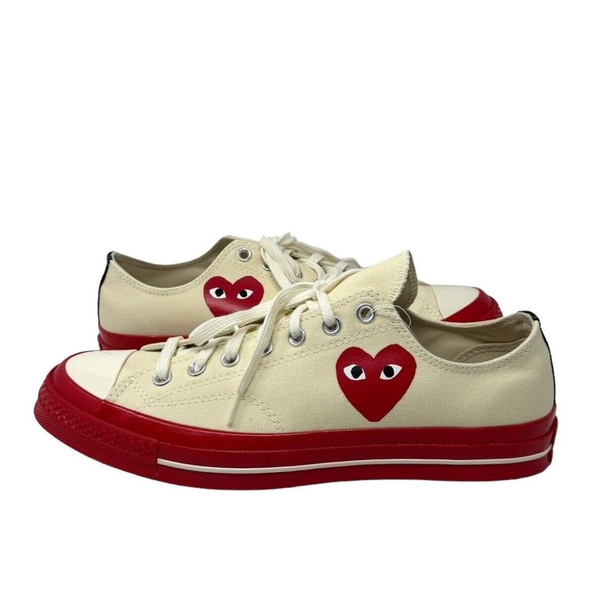 Converse Chuck 70 Cdg Shoe Skate Women Sneakers Low Top Canvas Beige Red A01796C