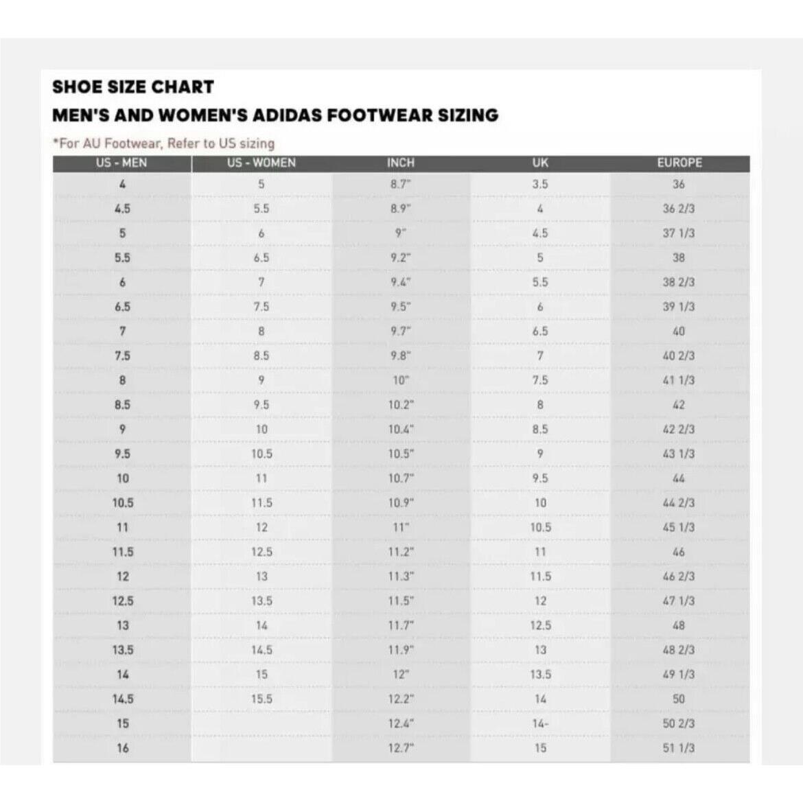 Adidas stan smith size chart online