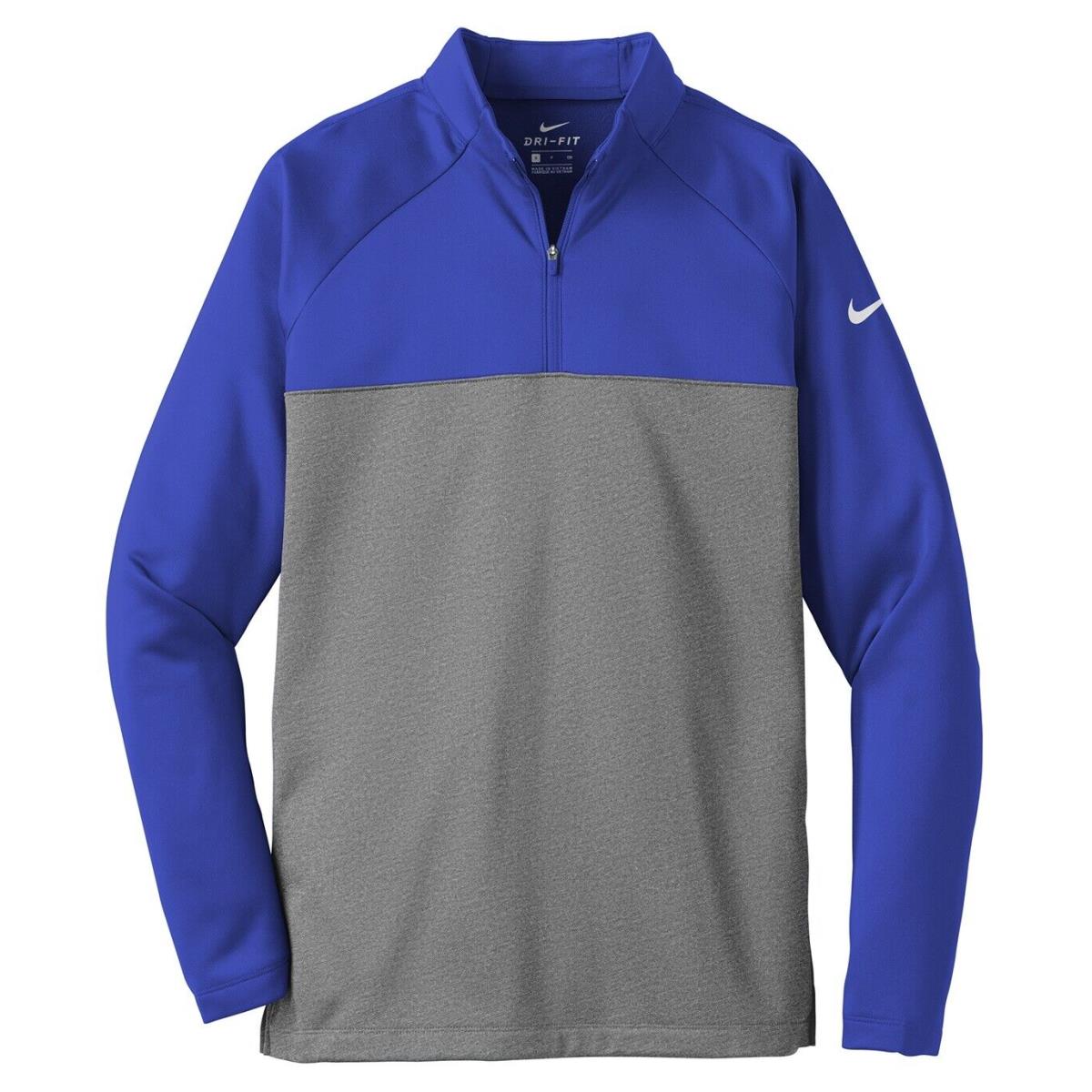 Nike Men`s Insulated Therma-fit 1/2 Zip Fleece Pullover Breaths Wicking XS-4XL Game Royal Blue/ Dark Grey Heather