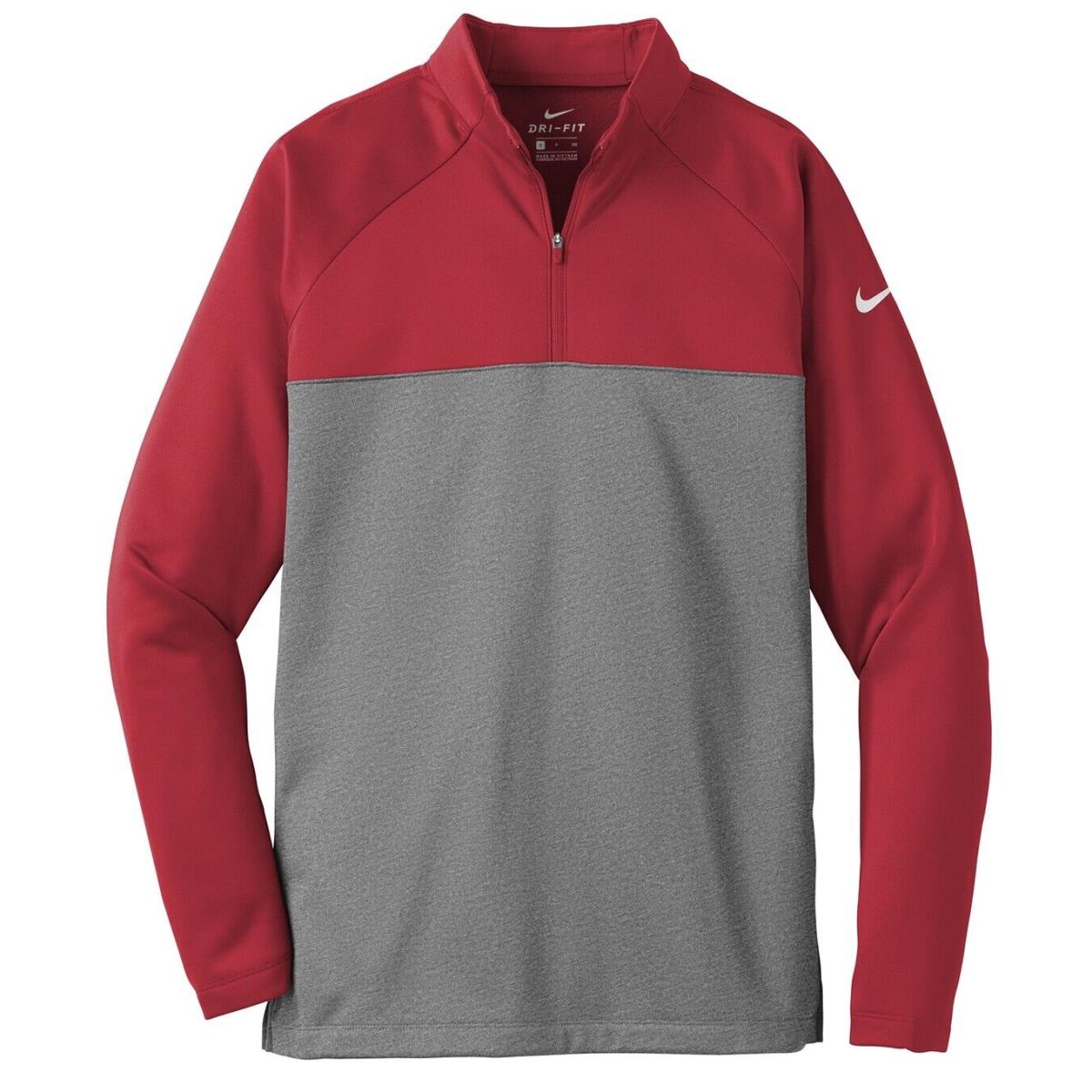 Nike Men`s Insulated Therma-fit 1/2 Zip Fleece Pullover Breaths Wicking XS-4XL Gym Red/ Dark Grey Heather