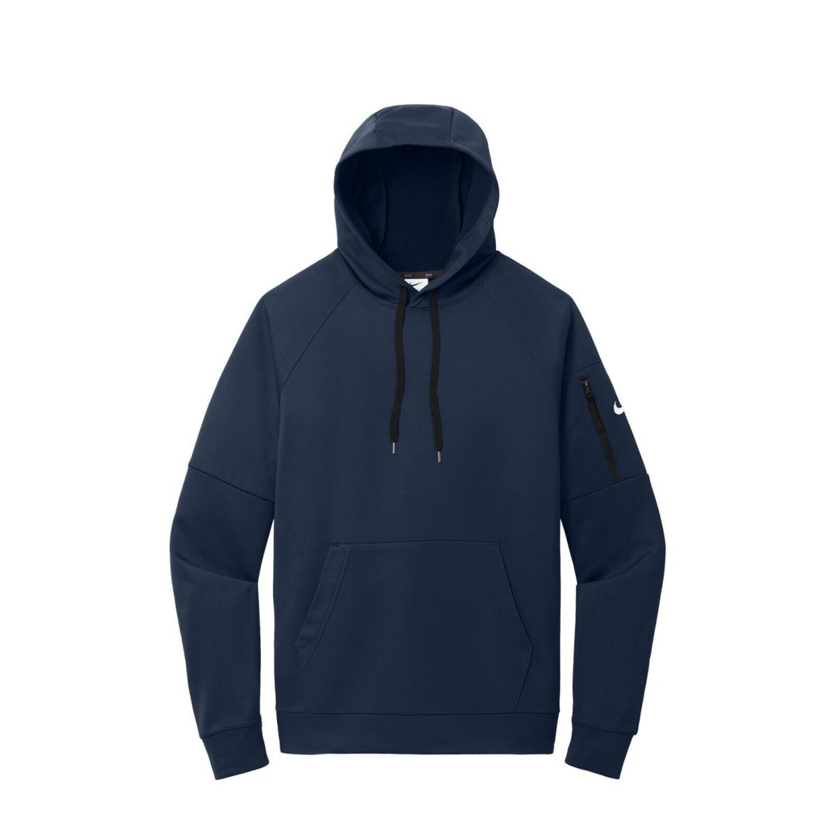 Nike Men`s Therma-fit Fleece Pullover Hoodie Drawcord Hood Arm Pocket XS-4XL - White, s: Gray, Black, Royal, Navy Blue, White, Grey