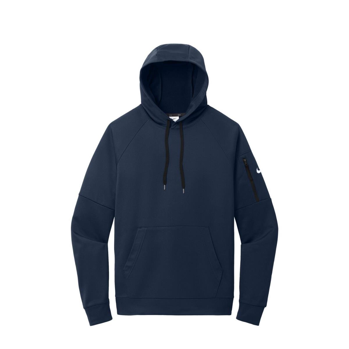Nike Men`s Therma-fit Fleece Pullover Hoodie Drawcord Hood Arm Pocket XS-4XL Navy Blue