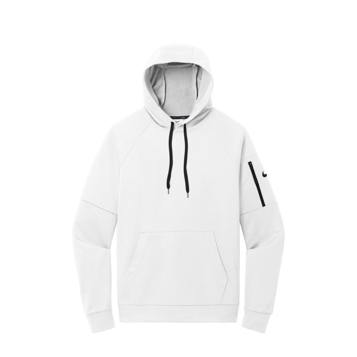 Nike Men`s Therma-fit Fleece Pullover Hoodie Drawcord Hood Arm Pocket XS-4XL White