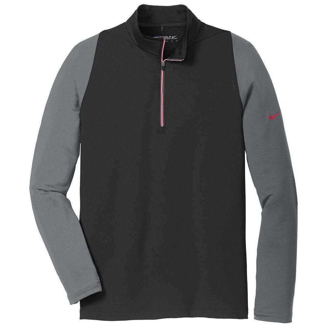 Men`s Nike Dri Fit Poly Blend 1/2 Zip Pullover Wicking Long Sleeve XS-4XL Black / Dark Grey / Red