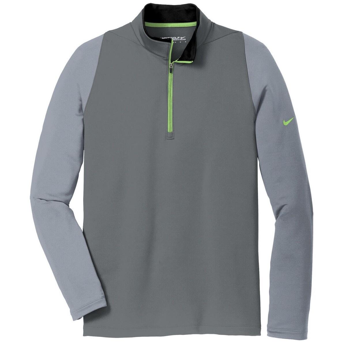 Men`s Nike Dri Fit Poly Blend 1/2 Zip Pullover Wicking Long Sleeve XS-4XL Dark Grey/ Cool Grey/ Volt