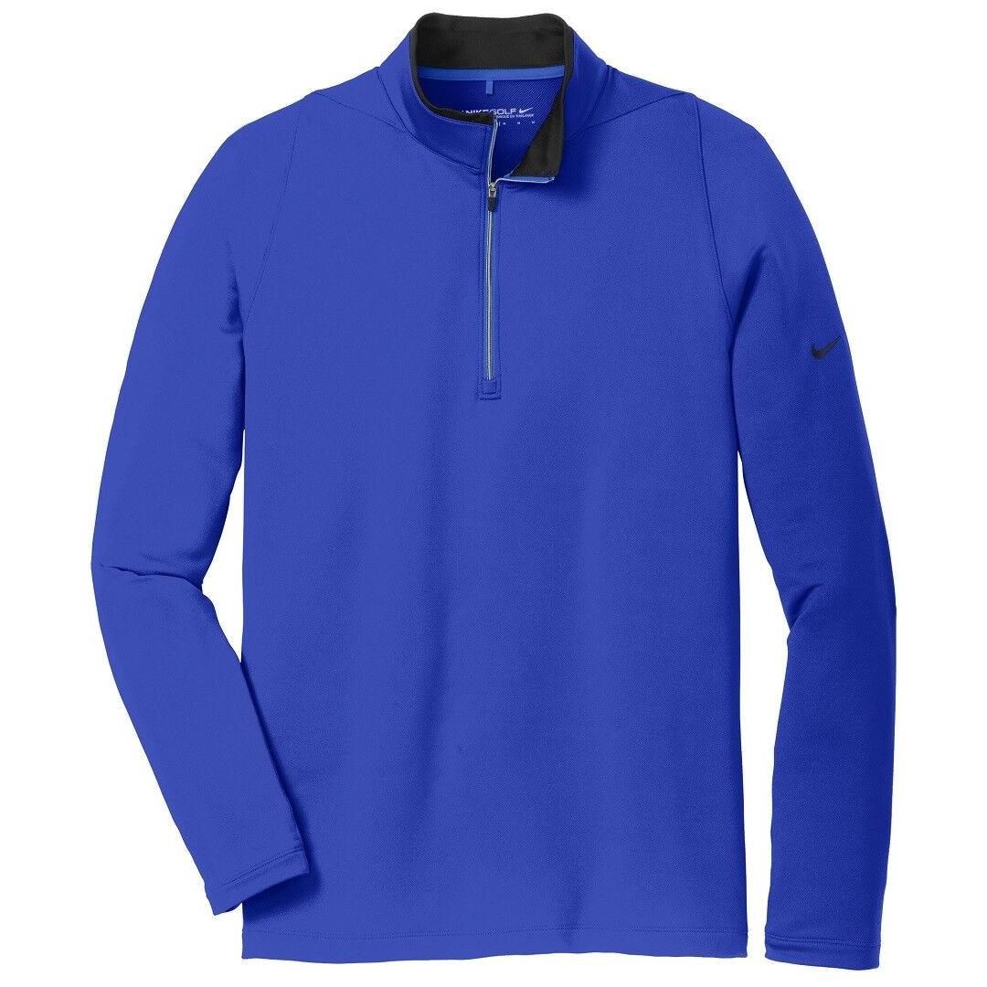 Men`s Nike Dri Fit Poly Blend 1/2 Zip Pullover Wicking Long Sleeve XS-4XL Royal Blue / Black