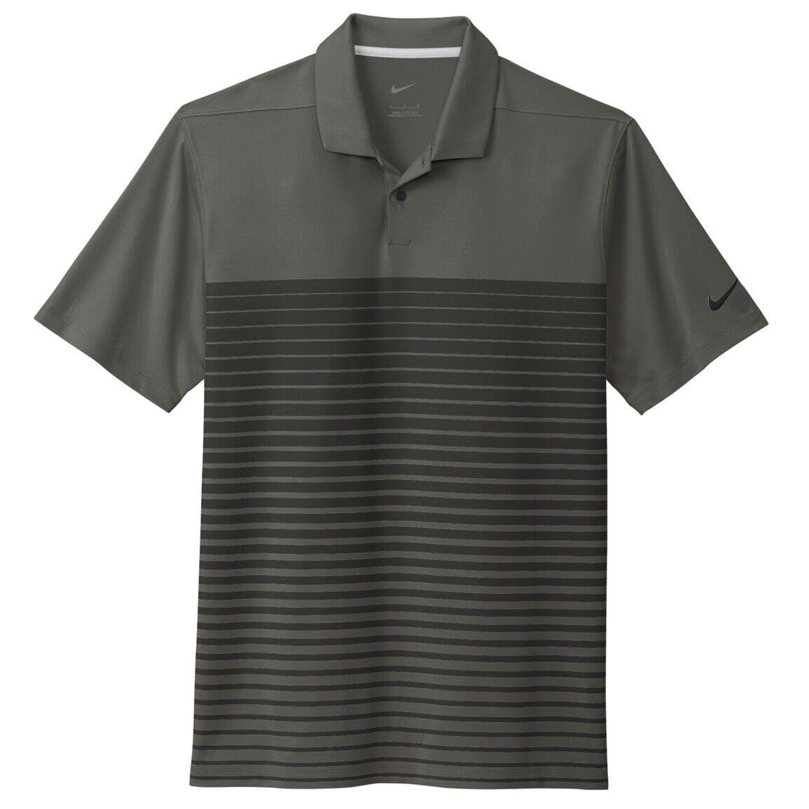 Men`s Nike Dri Fit Moisture Wicking Block Print Polo Short Sleeve. XS-4XL Anthracite Grey