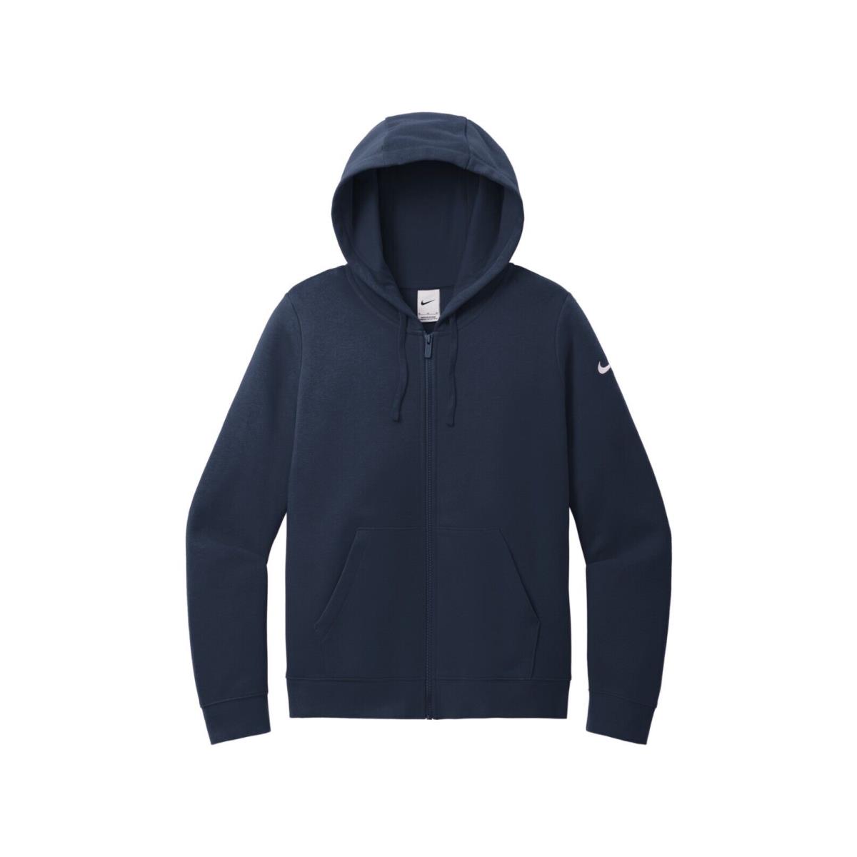 Ladies Nike Brushed Back Fleece Full Zip Hoodie Drawcord Hood Pockets XS-4XL Midnight Navy Blue