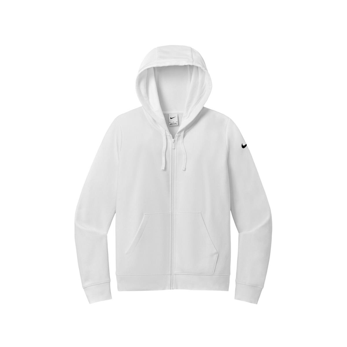 Ladies Nike Brushed Back Fleece Full Zip Hoodie Drawcord Hood Pockets XS-2XL White